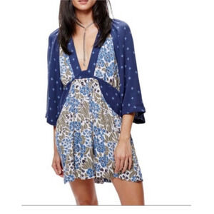 Free People Talulla Dress, blue/white floral, medium, bohemian, cottagecore